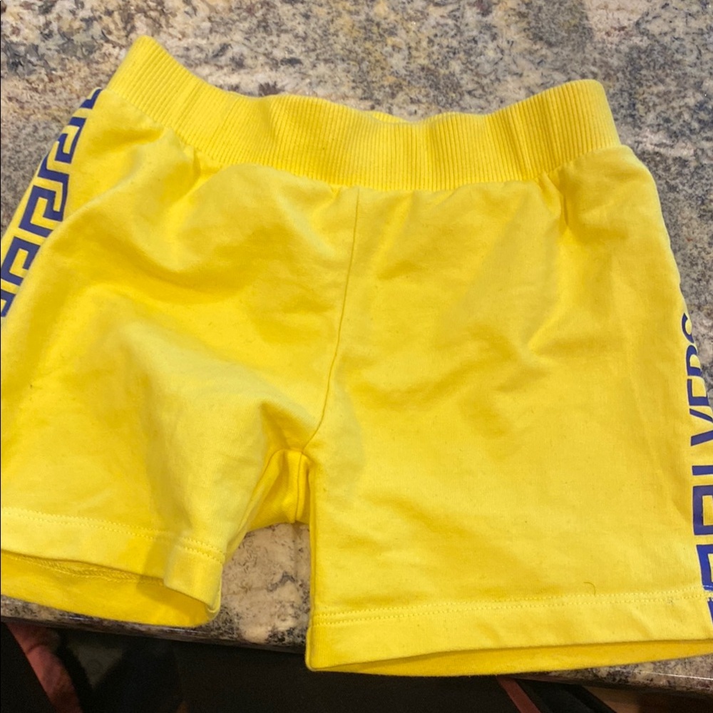 Yellow Shorts with Blue Pattern